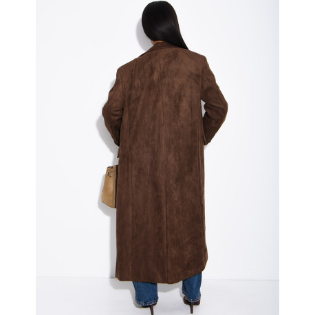 Extra-long suede-effect blazer with a stand-up collar