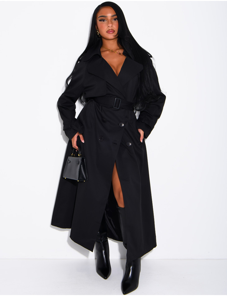 Sehr langer Trenchcoat zum Binden in der Taille
