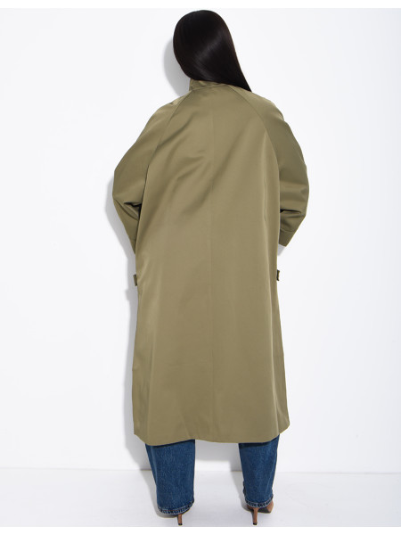 Oversized trench coat with a stand-up collar and side slits