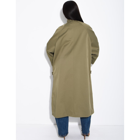Oversized trench coat with a stand-up collar and side slits