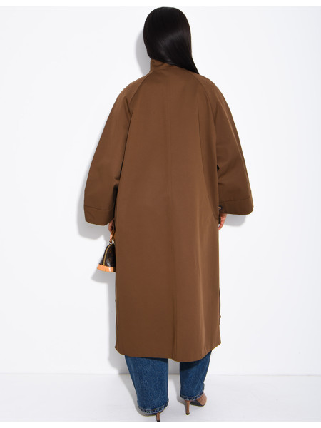 Oversized trench coat with a stand-up collar and side slits