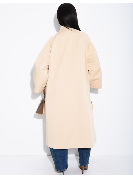 Oversized trench coat with a stand-up collar and side slits