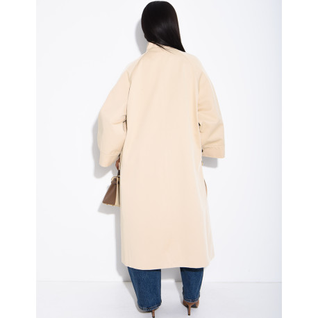 Oversized trench coat with a stand-up collar and side slits