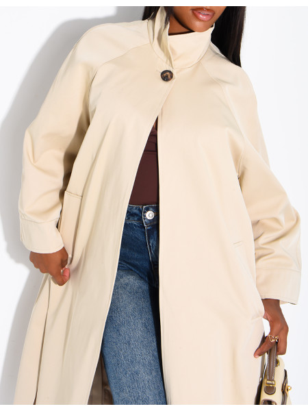 Oversized trench coat with a stand-up collar and side slits