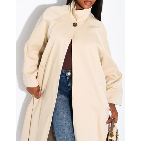 Oversized trench coat with a stand-up collar and side slits