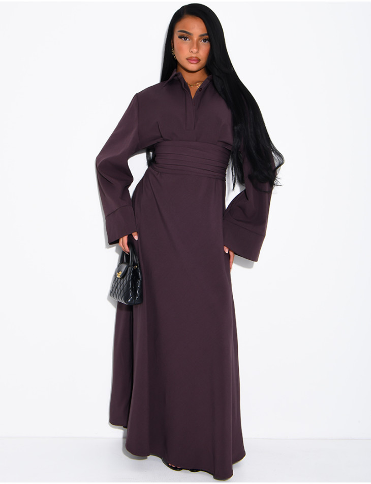 Long shirt dress with belted waist and draped effect