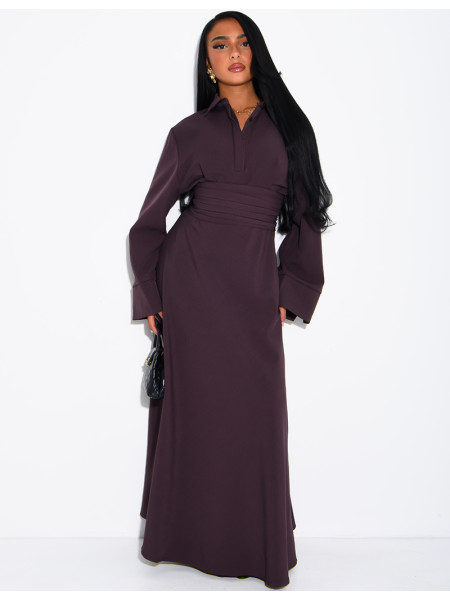 Long shirt dress with belted waist and draped effect