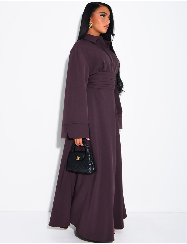 Long shirt dress with belted waist and draped effect