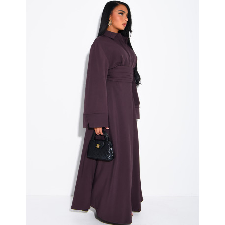 Long shirt dress with belted waist and draped effect