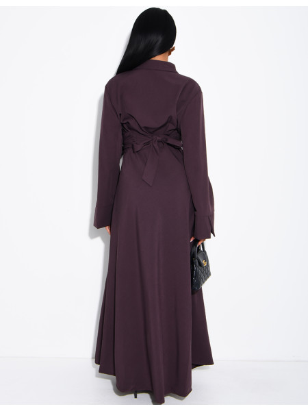 Long shirt dress with belted waist and draped effect