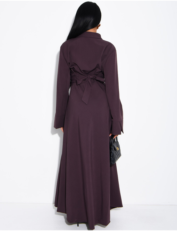 Long shirt dress with belted waist and draped effect