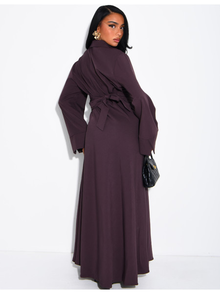 Long shirt dress with belted waist and draped effect