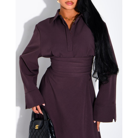 Long shirt dress with belted waist and draped effect