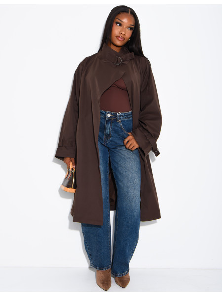 Trench long et oversize col montant à sangles