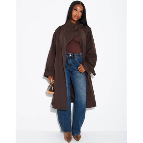Trench long et oversize col montant à sangles