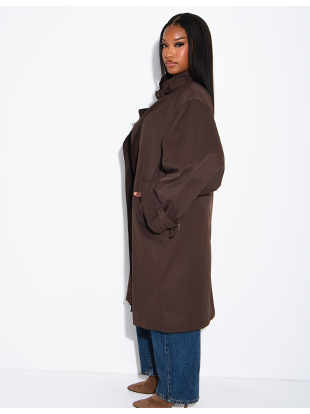 Trench long et oversize col montant à sangles