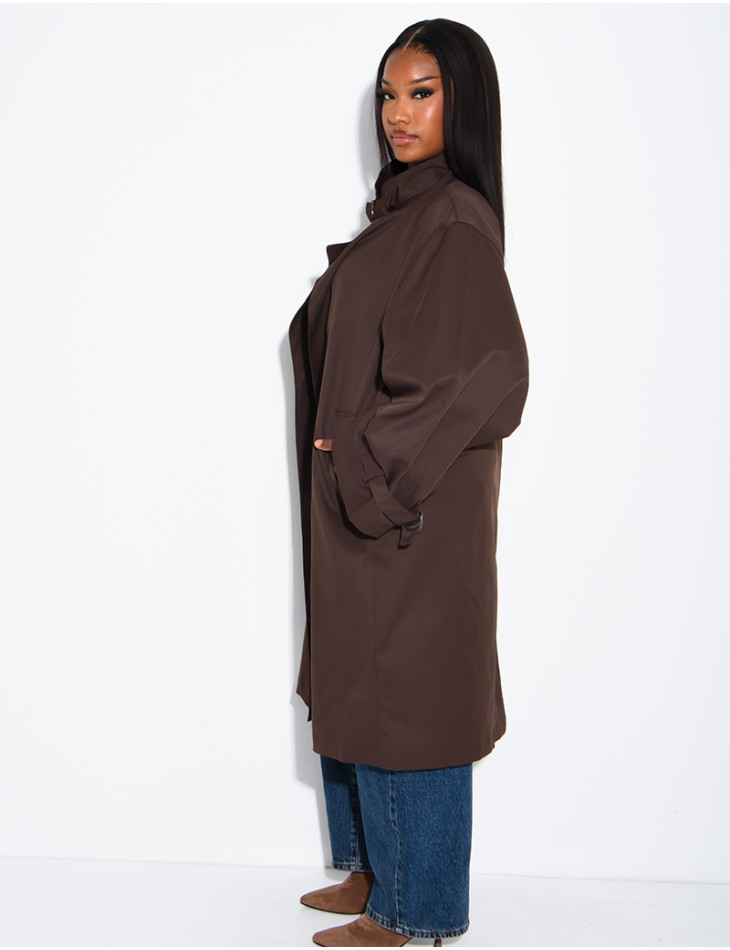 Trench long et oversize col montant à sangles