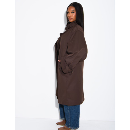 Trench long et oversize col montant à sangles