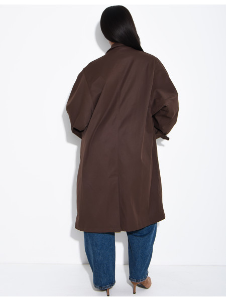 Trench long et oversize col montant à sangles