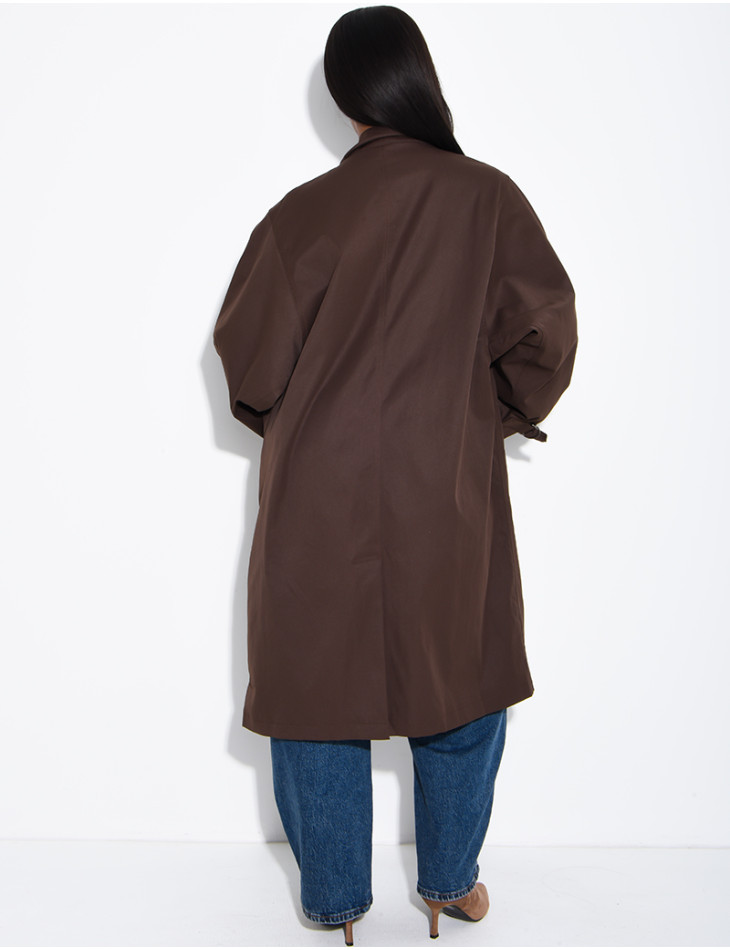 Trench long et oversize col montant à sangles