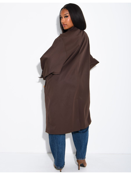 Trench long et oversize col montant à sangles