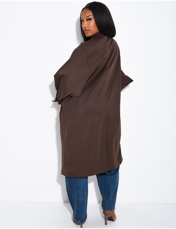 Trench long et oversize col montant à sangles