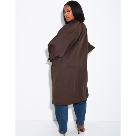 Trench long et oversize col montant à sangles