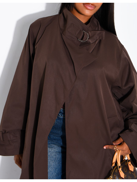 Trench long et oversize col montant à sangles