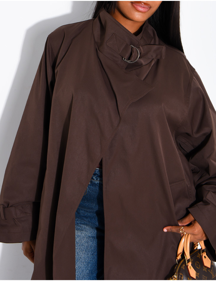 Trench long et oversize col montant à sangles