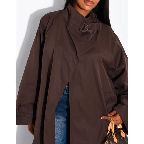 Trench long et oversize col montant à sangles