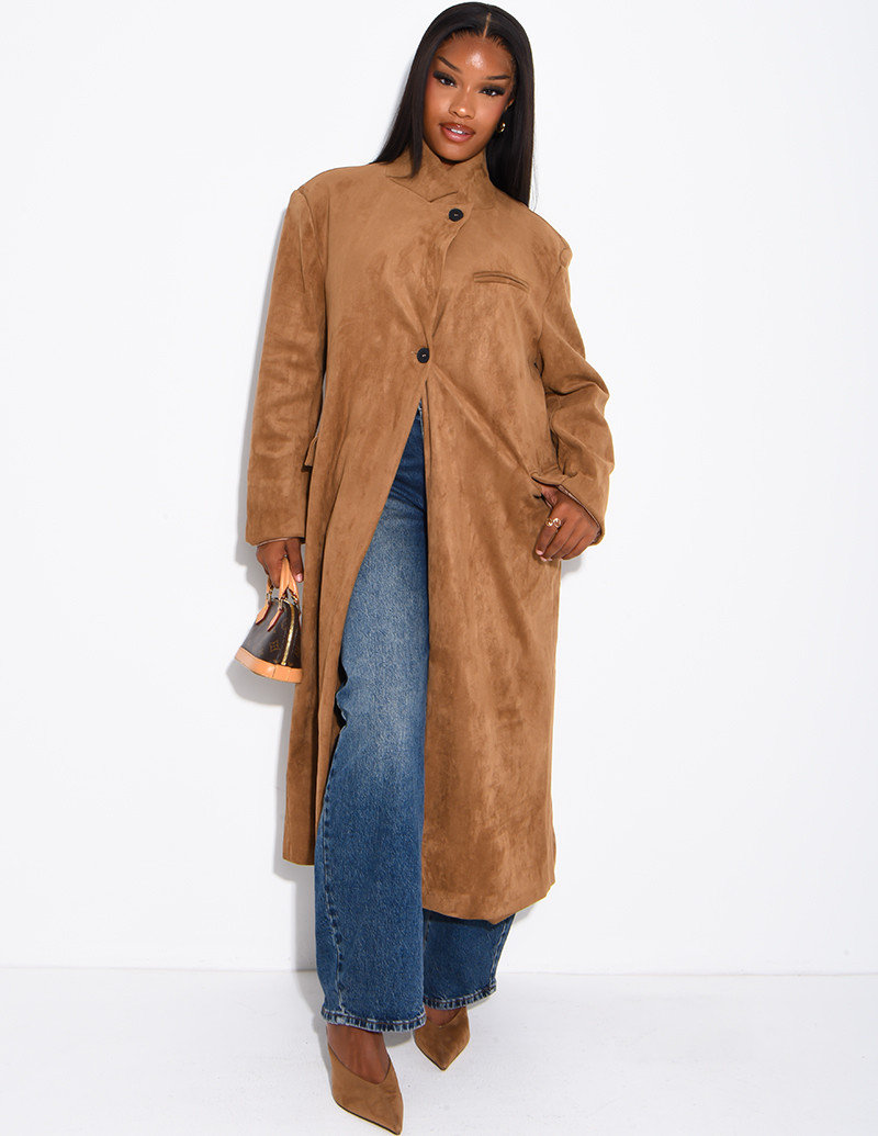 Blazer très long en daim à...
