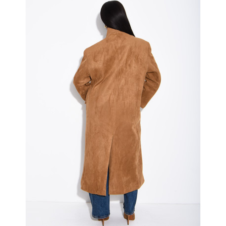 Blazer très long en daim à col montant