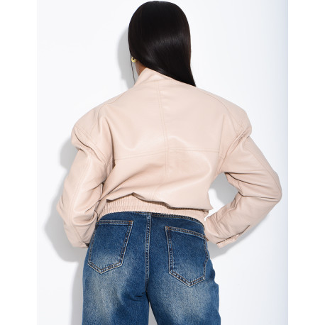 Bombers court en similicuir grainé & épaulettes