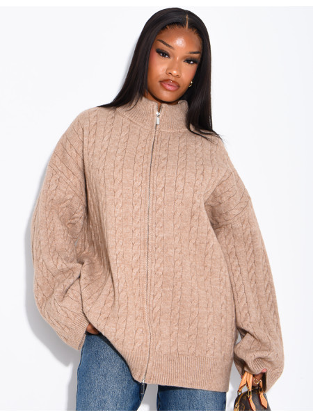 Oversized braided wool cardigan