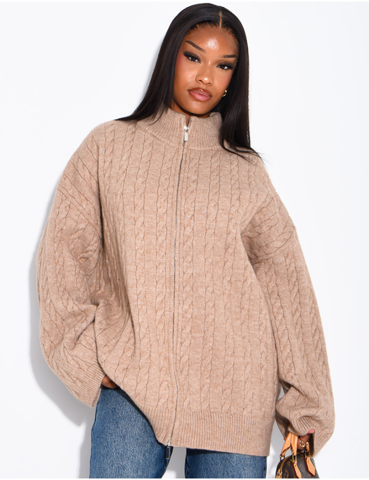 Oversized braided wool cardigan