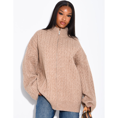 Oversized braided wool cardigan