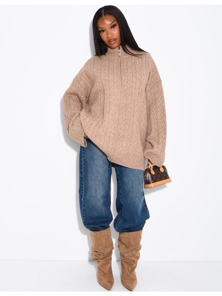 Oversized braided wool cardigan
