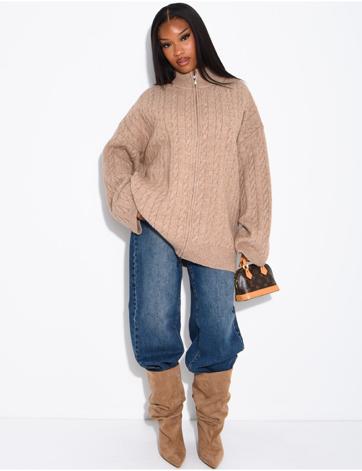 Oversized braided wool cardigan