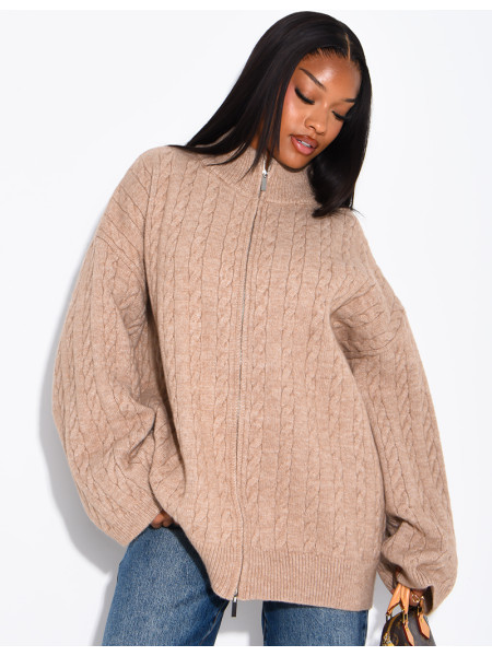 Oversized braided wool cardigan