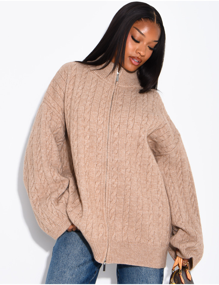 Oversized braided wool cardigan