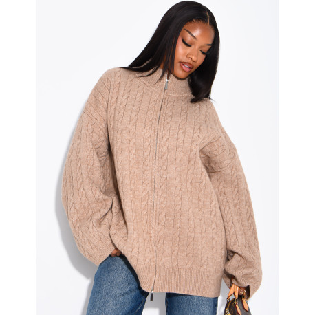 Oversized braided wool cardigan