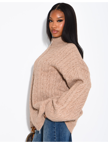 Oversized braided wool cardigan