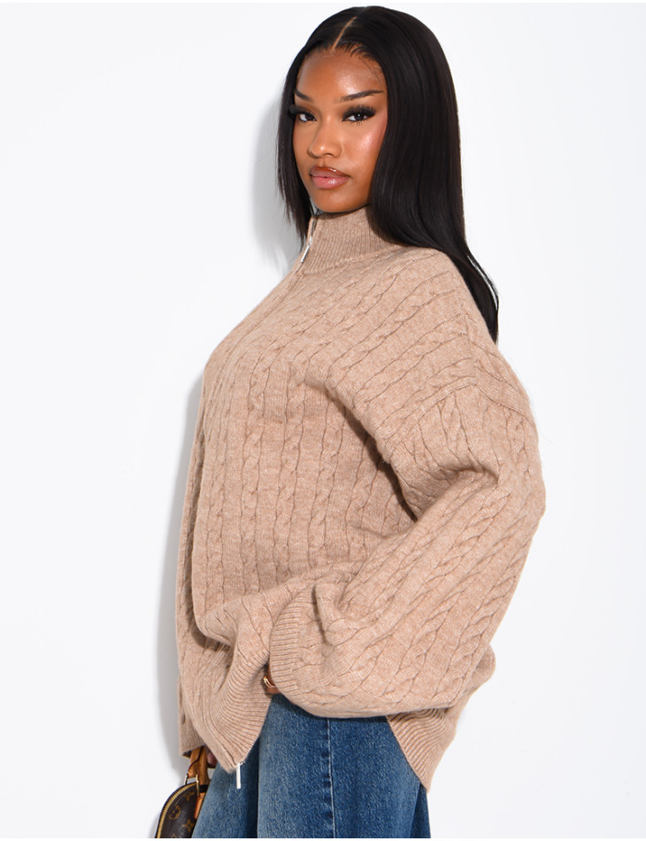 Oversized braided wool cardigan