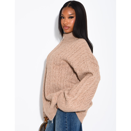 Oversized braided wool cardigan