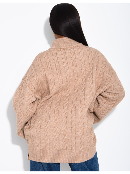 Oversized braided wool cardigan