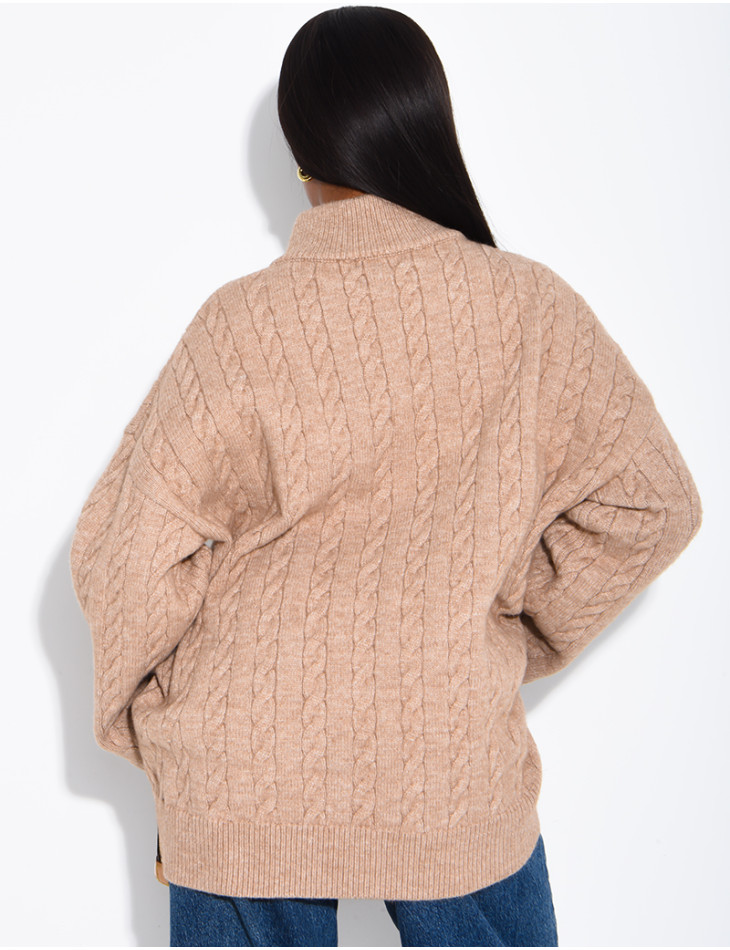 Oversized braided wool cardigan