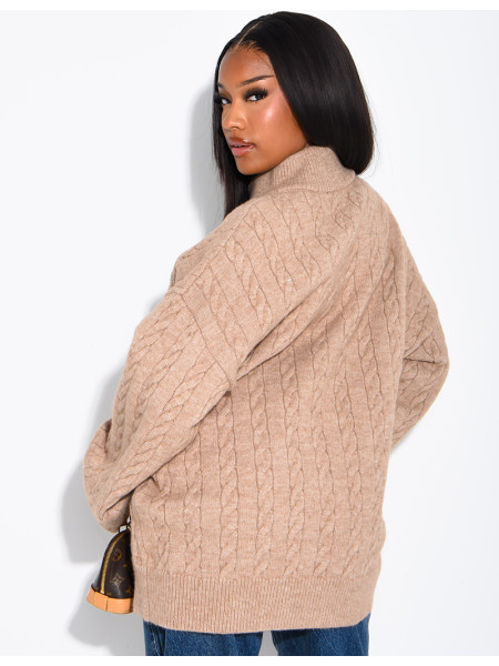 Oversized braided wool cardigan