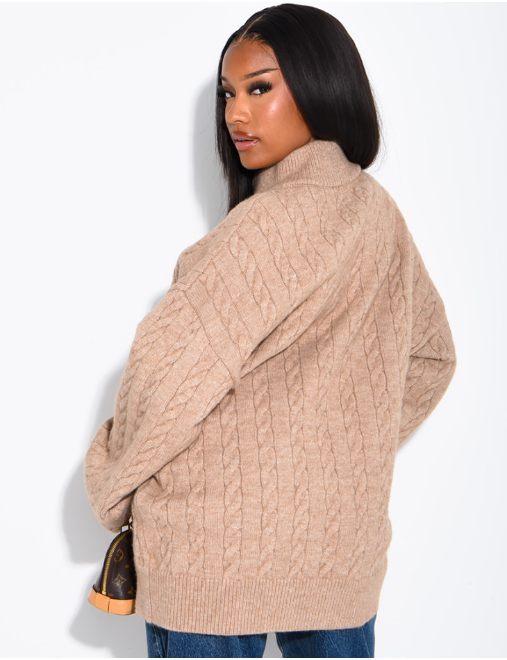 Oversized braided wool cardigan