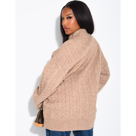 Oversized braided wool cardigan