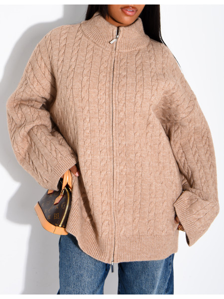 Oversized braided wool cardigan